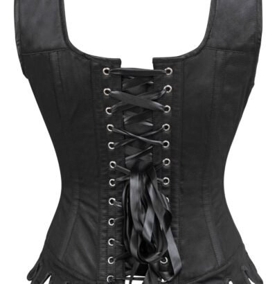 Black Satin Fancy Fashion Corset With Shoulder Straps