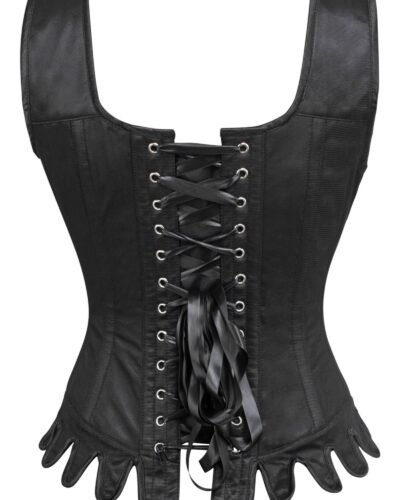 Black Satin Fancy Fashion Corset With Shoulder Straps