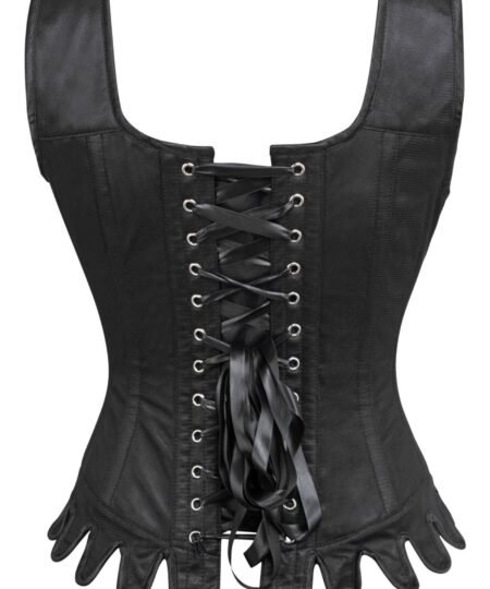 Black Satin Fancy Fashion Corset With Shoulder Straps