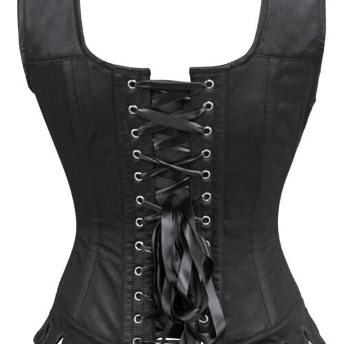 Black Satin Fancy Fashion Corset With Shoulder Straps