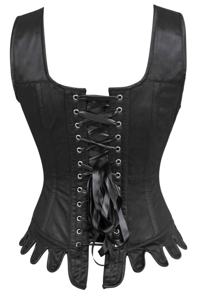 Black Satin Fancy Fashion Corset With Shoulder Straps
