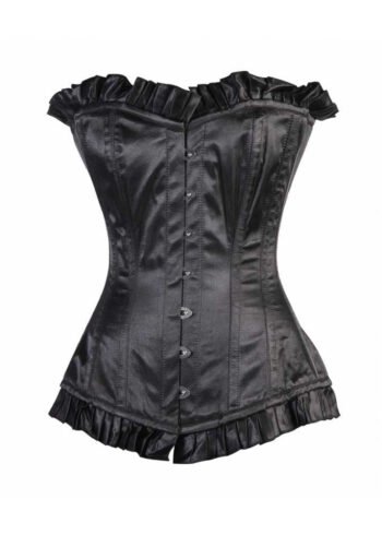 Black Satin Longline Corset For Women