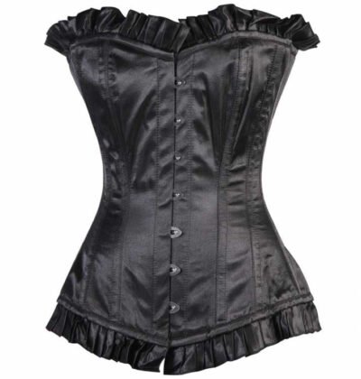 Black Satin Longline Corset For Women