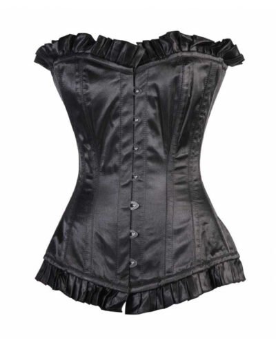 Black Satin Longline Corset For Women
