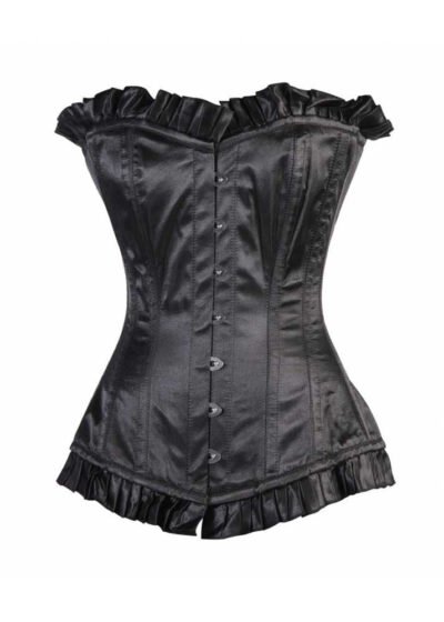 Black Satin Longline Corset For Women