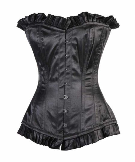 Black Satin Longline Corset For Women