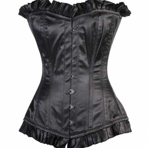 Black Satin Longline Corset For Women