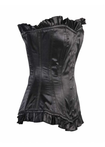 Black Satin Longline Corset For Women
