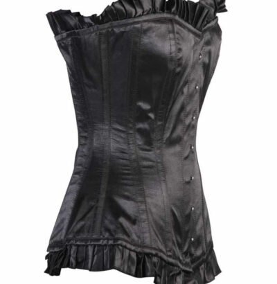 Black Satin Longline Corset For Women