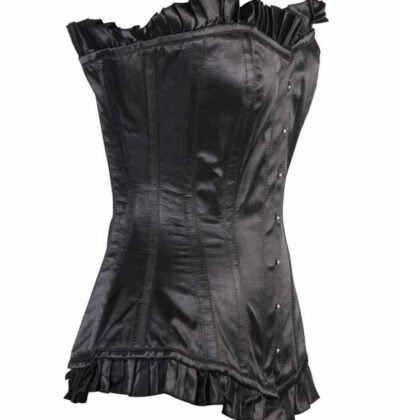 Black Satin Longline Corset For Women