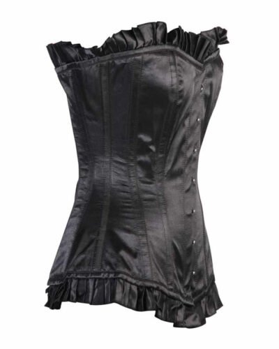 Black Satin Longline Corset For Women