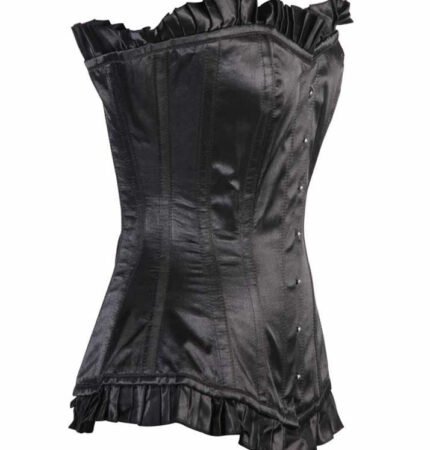 Black Satin Longline Corset For Women
