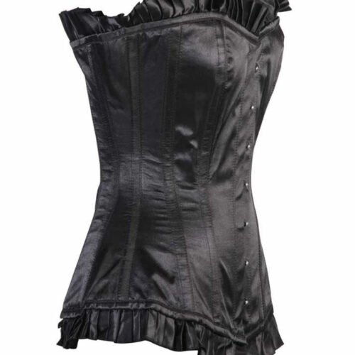 Black Satin Longline Corset For Women