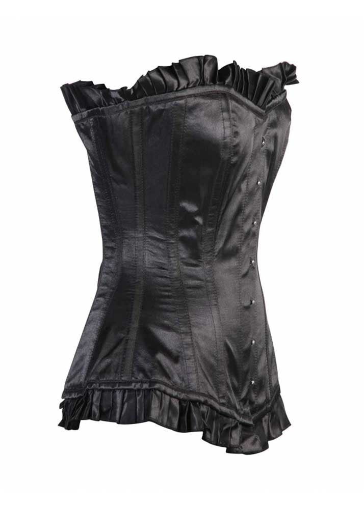 Black Satin Longline Corset For Women