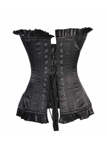 Black Satin Longline Corset For Women