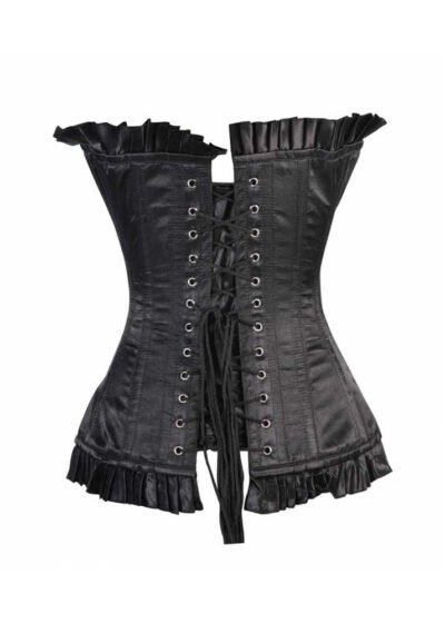 Black Satin Longline Corset For Women
