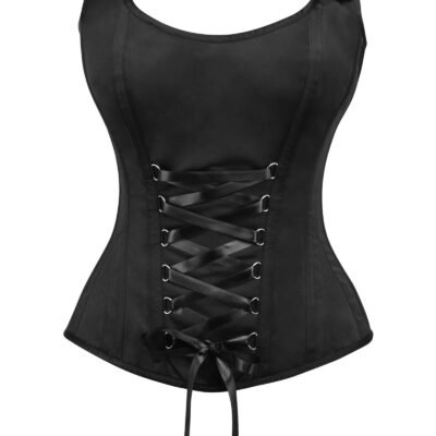 Black Satin Overbust Corset With Criss-Cross Lacing