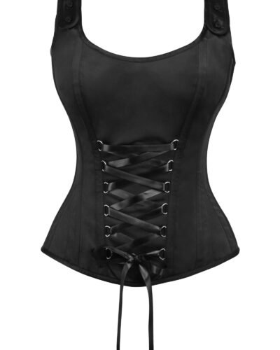 Black Satin Overbust Corset With Criss-Cross Lacing