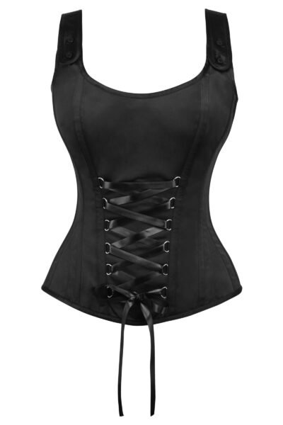 Black Satin Overbust Corset With Criss-Cross Lacing
