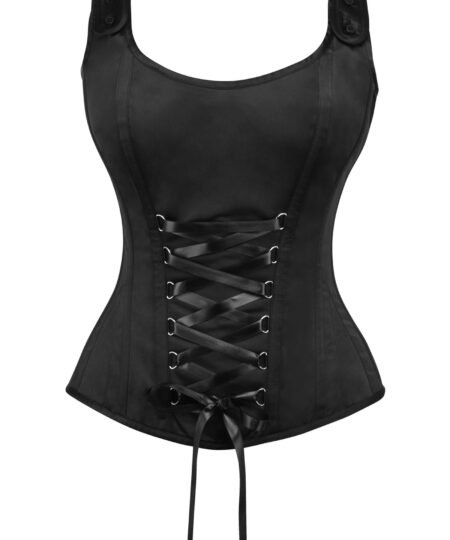 Black Satin Overbust Corset With Criss-Cross Lacing
