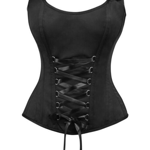 Black Satin Overbust Corset With Criss-Cross Lacing