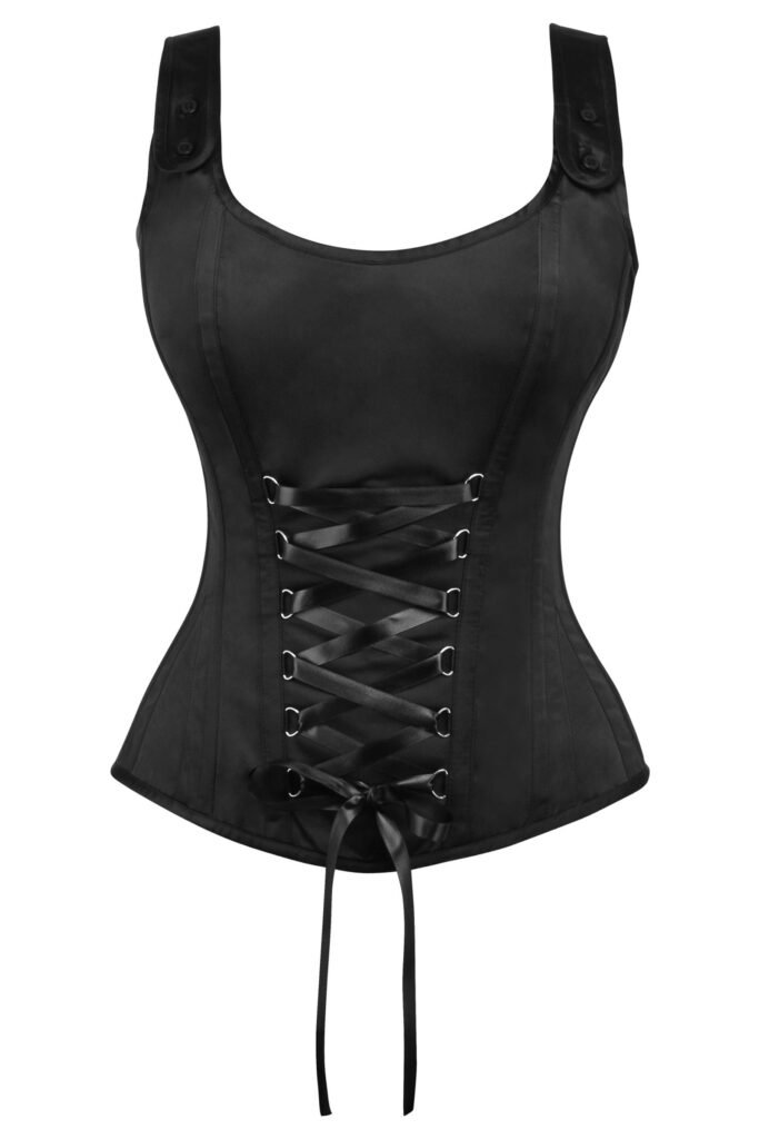 Black Satin Overbust Corset With Criss-Cross Lacing