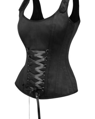 Black Satin Overbust Corset With Criss-Cross Lacing