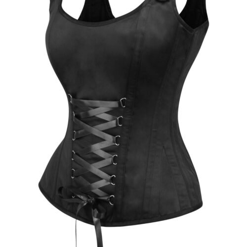 Black Satin Overbust Corset With Criss-Cross Lacing