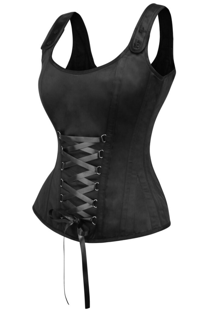 Black Satin Overbust Corset With Criss-Cross Lacing