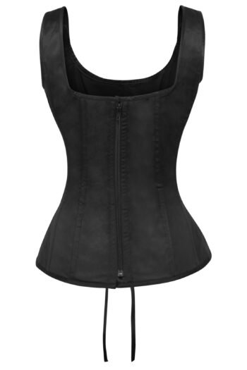 Black Satin Overbust Corset With Criss-Cross Lacing
