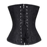 Black Satin Overbust Waist Corset With Pink Frill