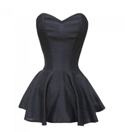 Black Satin Peplum Corset Dress