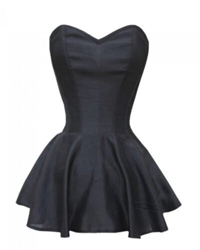 Black Satin Peplum Corset Dress