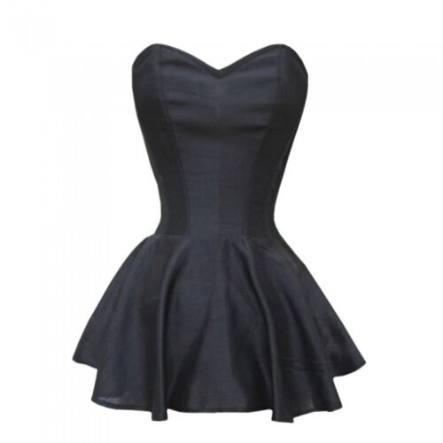 Black Satin Peplum Corset Dress