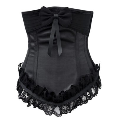Black Satin Underbust Corset With Lace & Bow