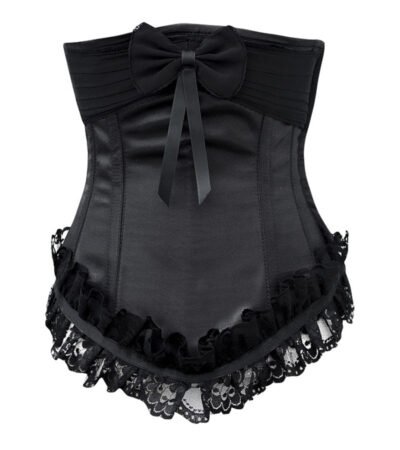 Black Satin Underbust Corset With Lace & Bow