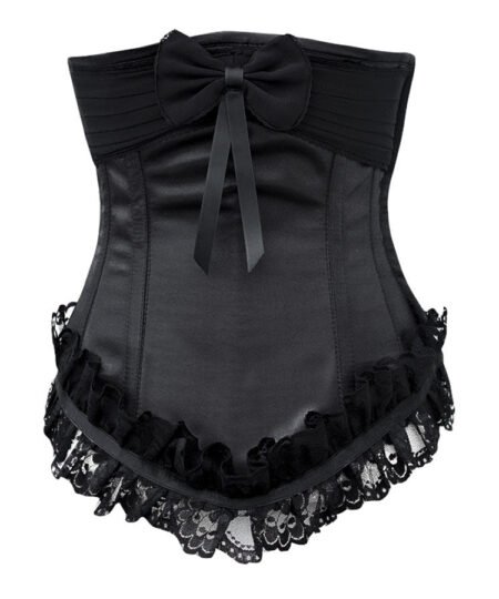 Black Satin Underbust Corset With Lace & Bow