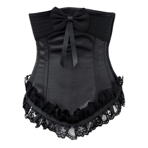 Black Satin Underbust Corset With Lace & Bow