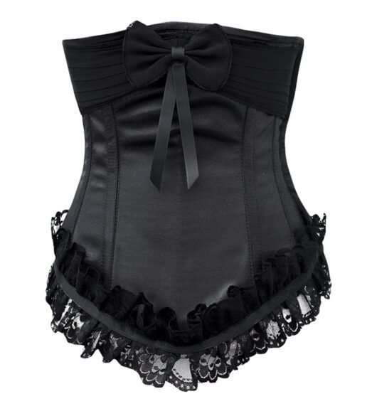 Black Satin Underbust Corset With Lace & Bow