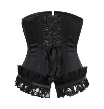 Black Satin Underbust Corset With Lace & Bow