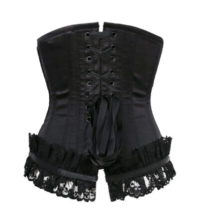 Black Satin Underbust Corset With Lace & Bow