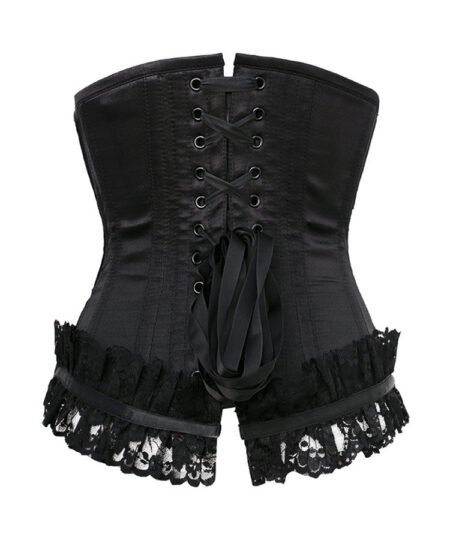 Black Satin Underbust Corset With Lace & Bow