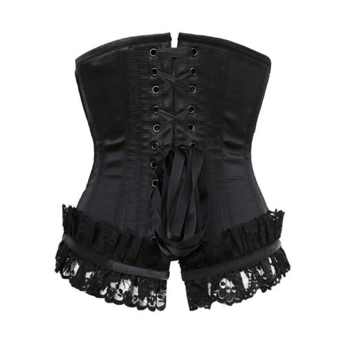 Black Satin Underbust Corset With Lace & Bow