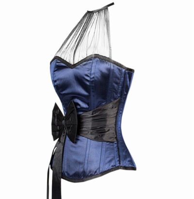Blue Overbust Satin Fashion Corset With Black Sash