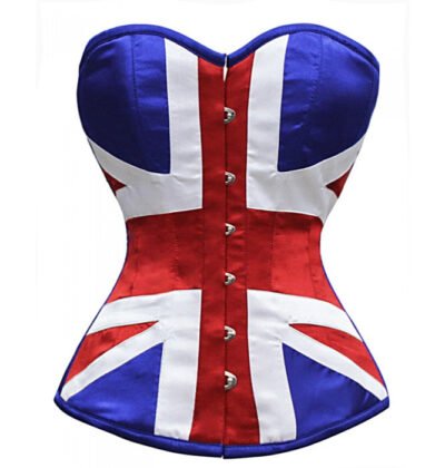 British Flag Satin Corset Top Patriotic Overbust Waist Trainer for Women