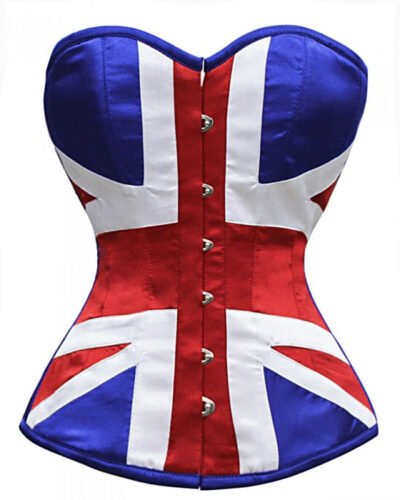 British Flag Satin Corset Top Patriotic Overbust Waist Trainer for Women