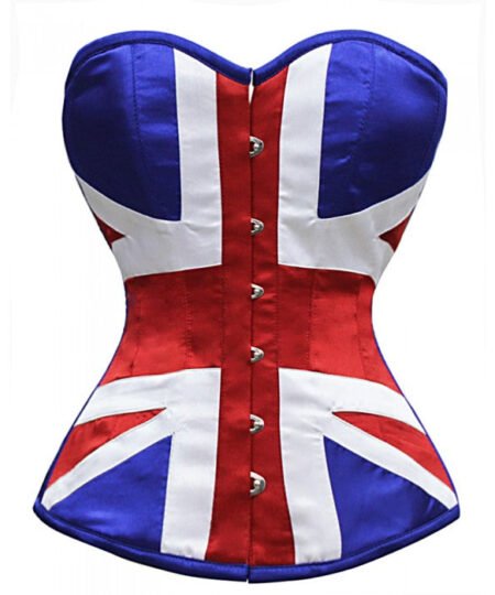 British Flag Satin Corset Top Patriotic Overbust Waist Trainer for Women