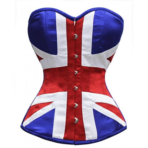 British Flag Satin Corset Top Patriotic Overbust Waist Trainer for Women