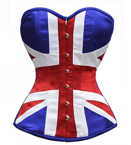 British Flag Satin Corset Top Patriotic Overbust Waist Trainer for Women
