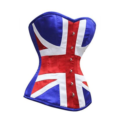 British Flag Satin Corset Top Patriotic Overbust Waist Trainer for Women